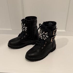 Kurt Geiger Black & Blingy Moto Boots| 12M Girls